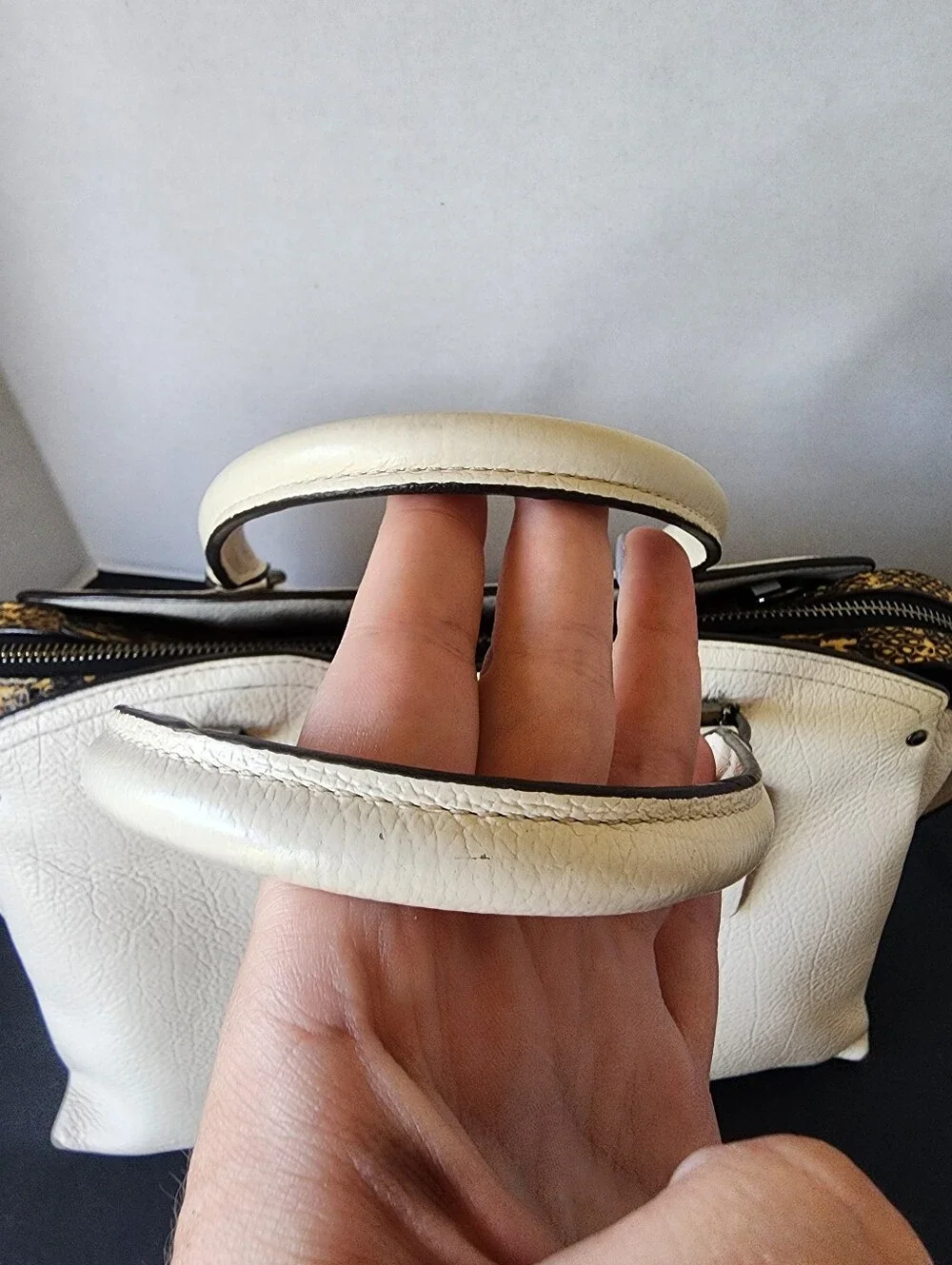 SALE! Coach Off-White Pebbled Leather Satchel with Dark Trim and Silver Hardware